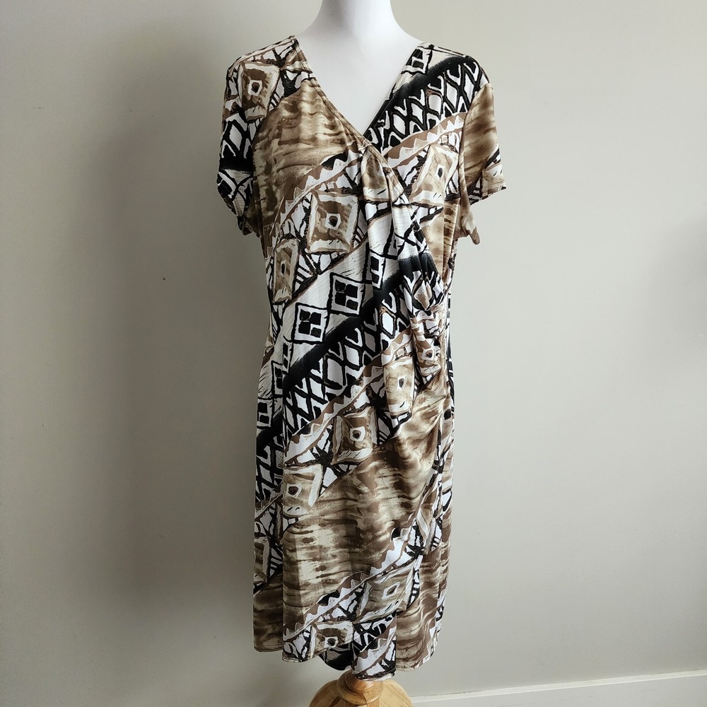ZOONIE Plus Size Dress Womens XXL Brown Black Surplice Stretch Made In Canada